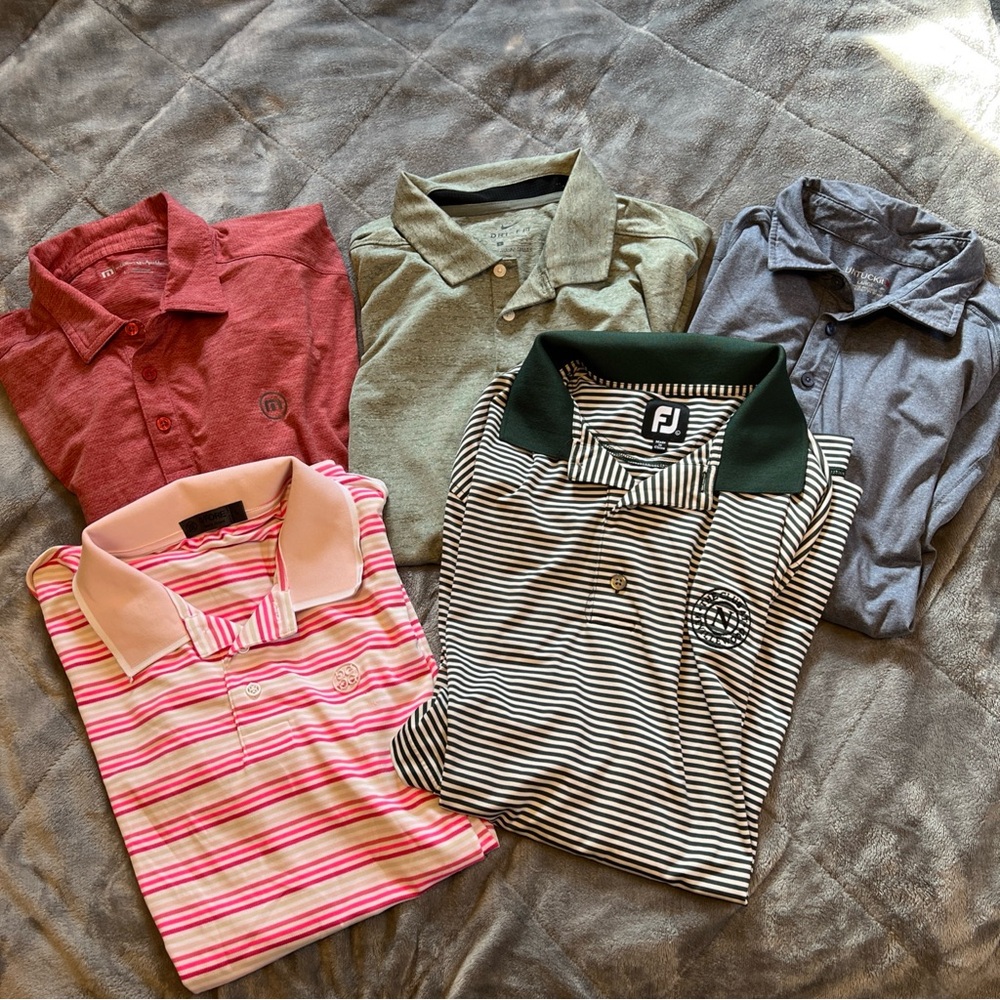 Mens Large Golf Polo Shirt Lot Of 5 Nike, FJ, G-Fore, Untuckit, Travis Mathew